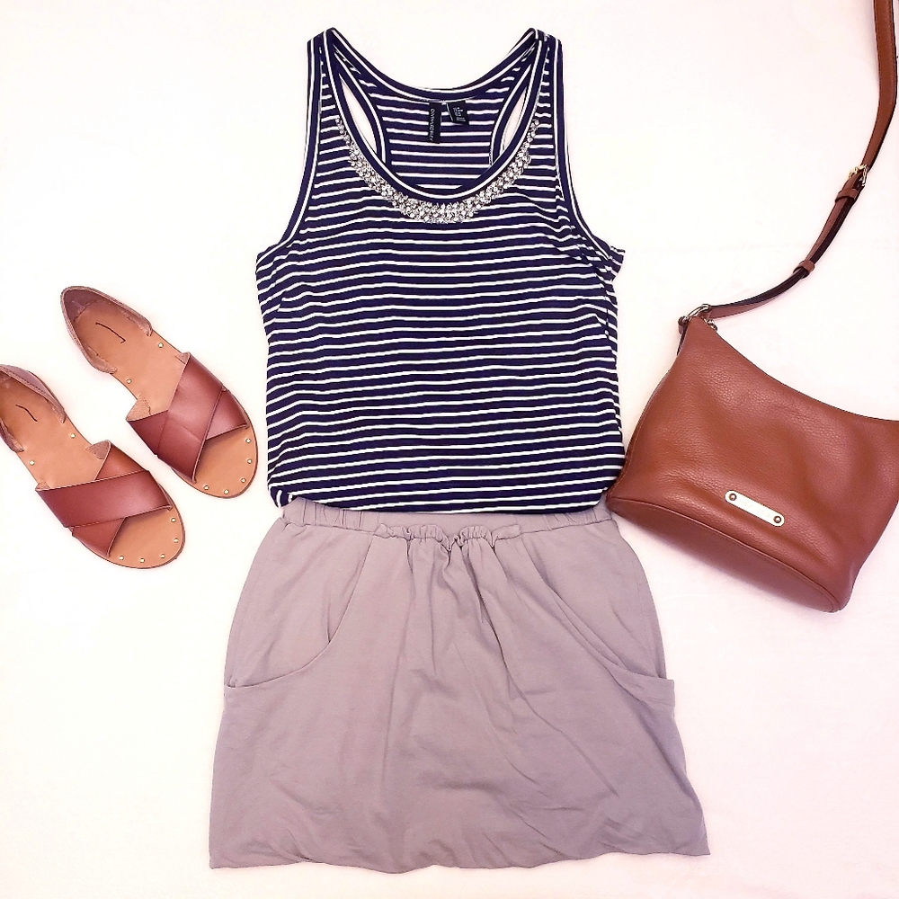 Cynthia Rowley Striped Tank w/ Jeweled Neckline